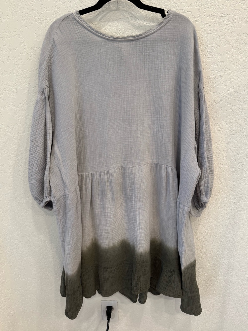 Current Air Light Grey Gauze Tunic with Olive Dip-Dye Hem